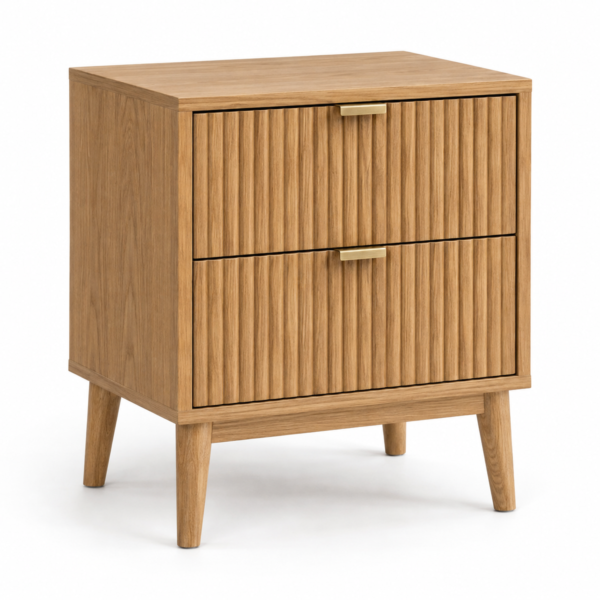 Fluted 2-Drawer Nightstand, Natural Oak Look