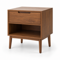 1-Drawer Nightstand with Open Shelf, Walnut Finish