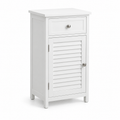 Bathroom Floor Cabinet with Drawer and Slatted Door, White