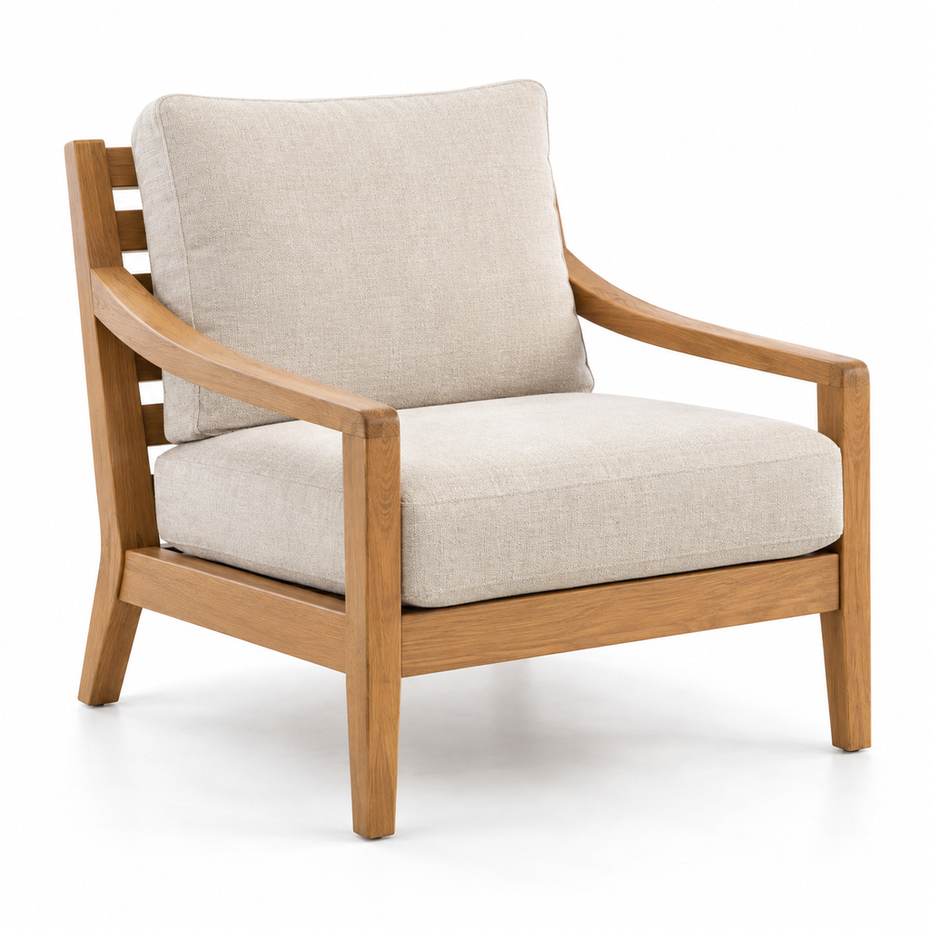 Wood-Frame Lounge Chair with Cushions, Oatmeal
