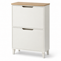 Slim 2-Compartment Flip-Door Shoe Cabinet, White and Oak Look