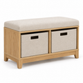 Entryway Storage Bench with Two Fabric Bins, Oak Look