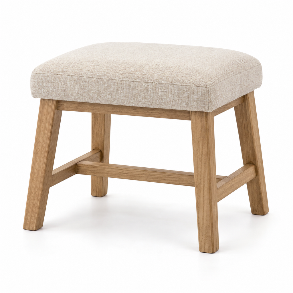 Upholstered Wood Vanity Stool, Oatmeal