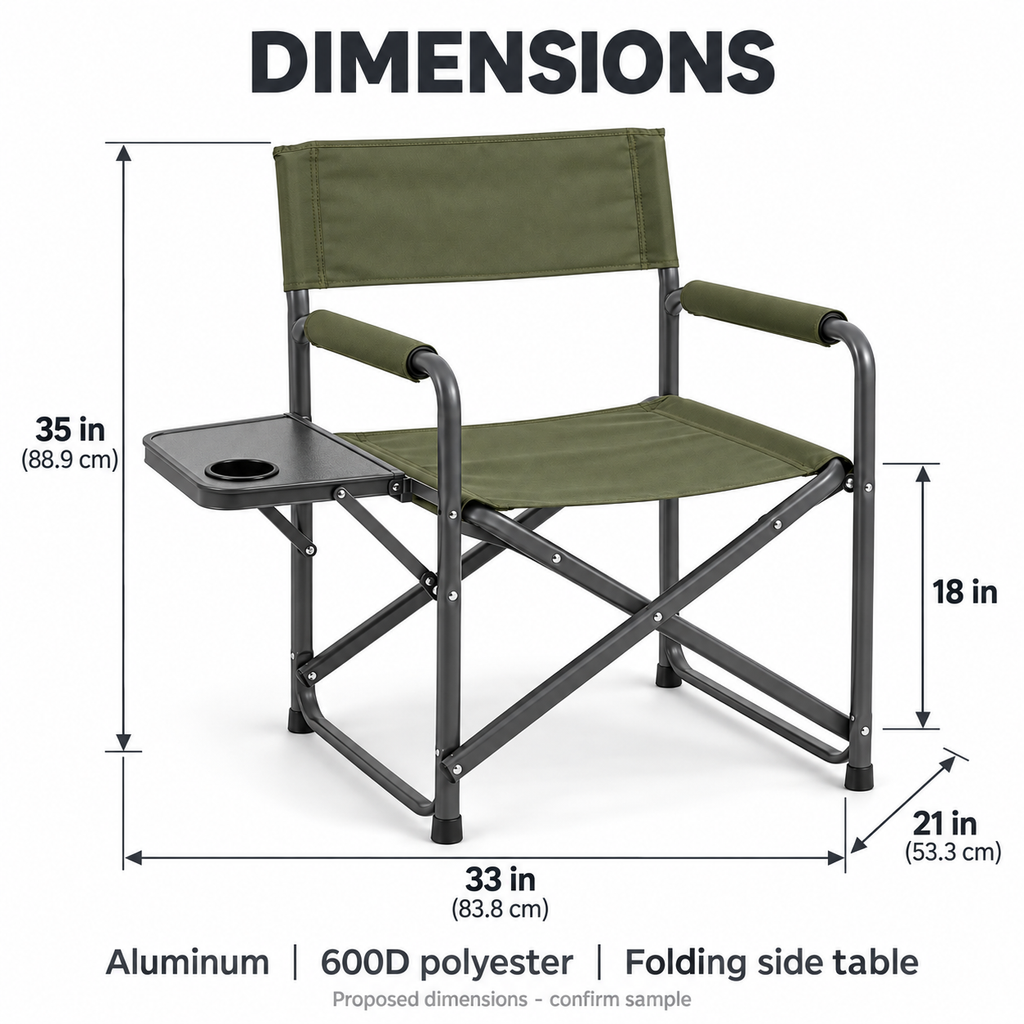 Folding Director Chair with Side Table, Olive