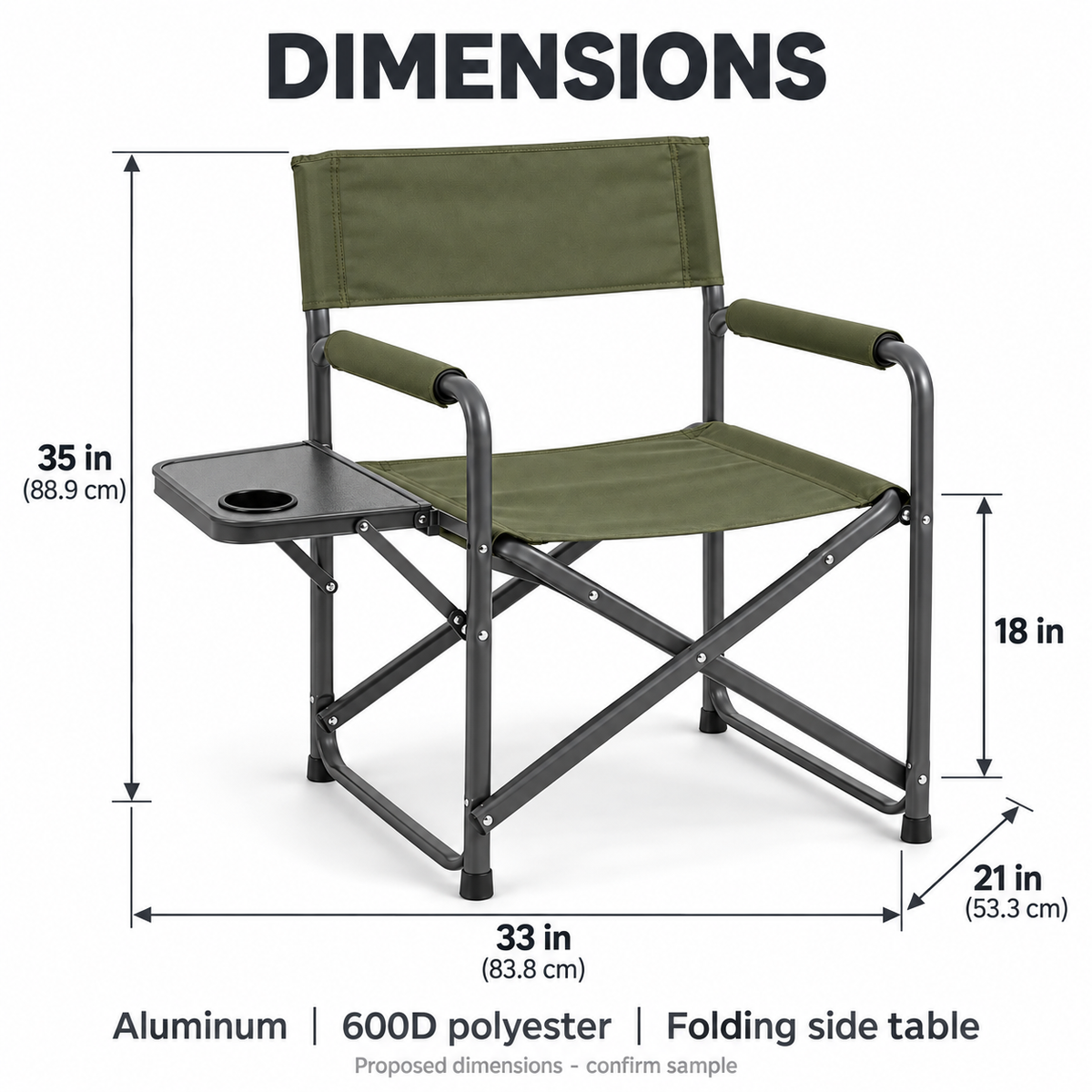 Folding Director Chair with Side Table, Olive