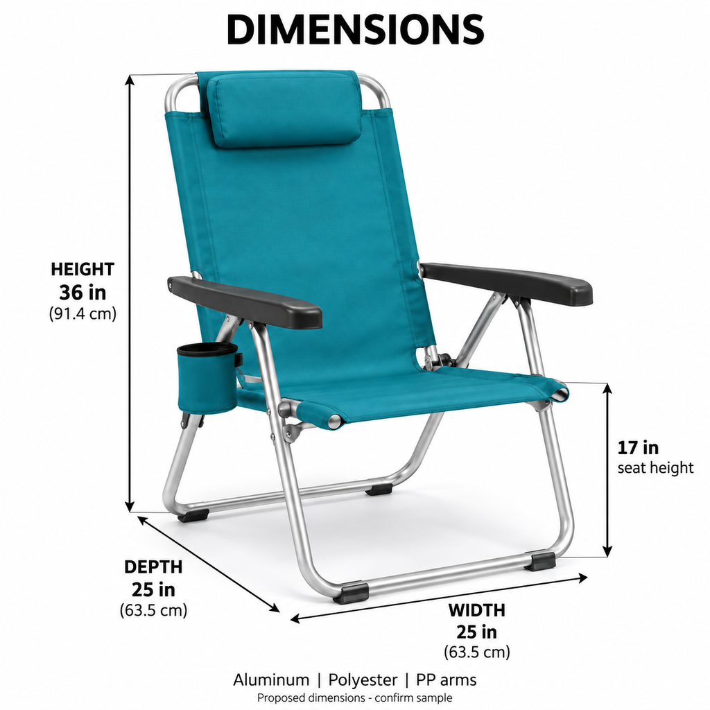 High-Seat Folding Beach Chair, Teal
