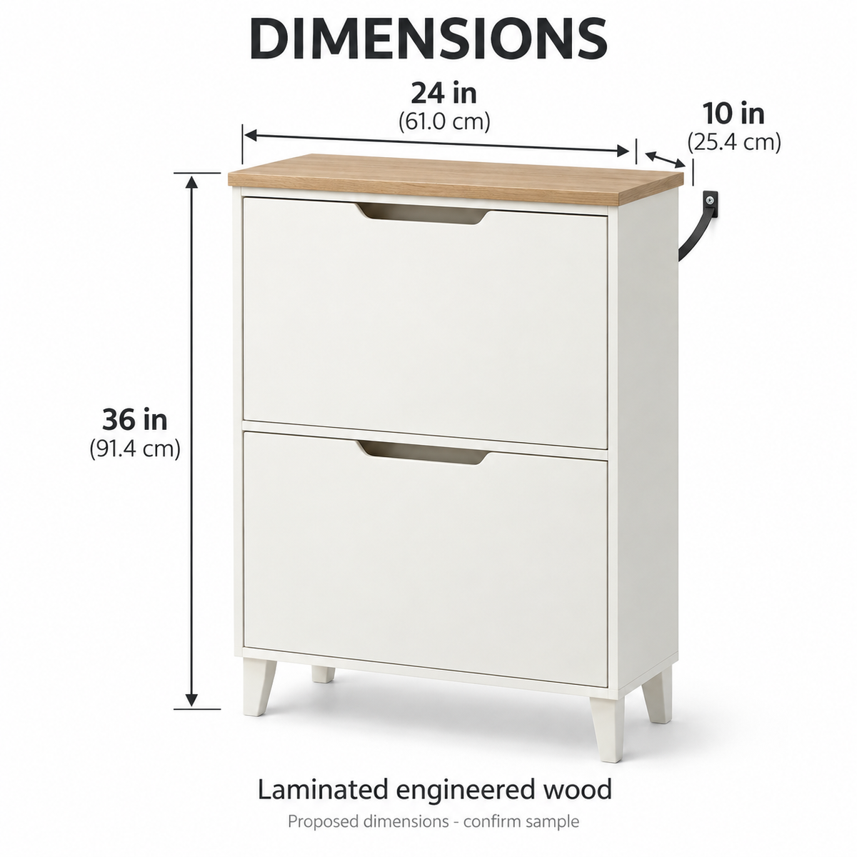 Slim 2-Compartment Flip-Door Shoe Cabinet, White and Oak Look