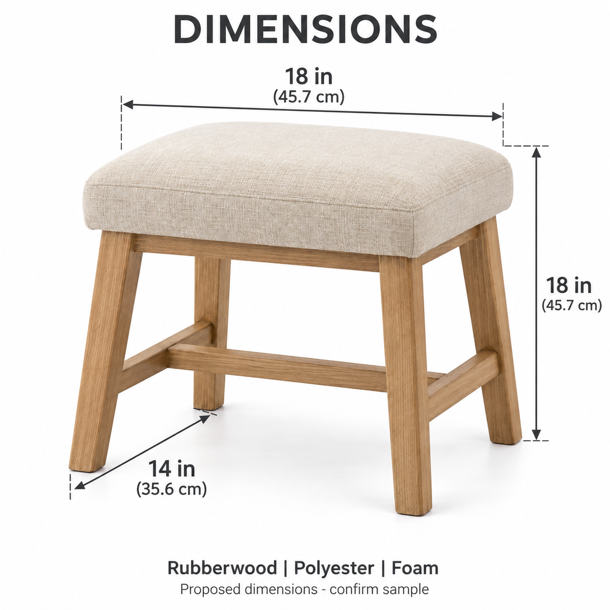 Upholstered Wood Vanity Stool, Oatmeal