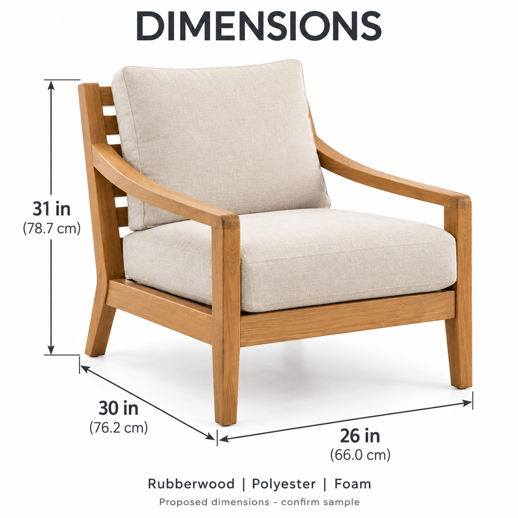 Wood-Frame Lounge Chair with Cushions, Oatmeal