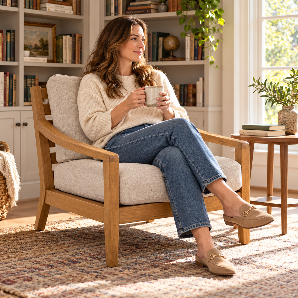 Wood-Frame Lounge Chair with Cushions, Oatmeal