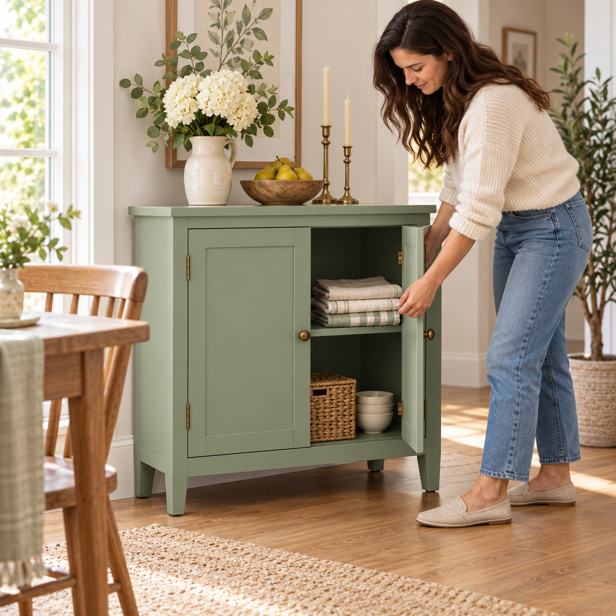 2-Door Accent Storage Cabinet, Sage Green