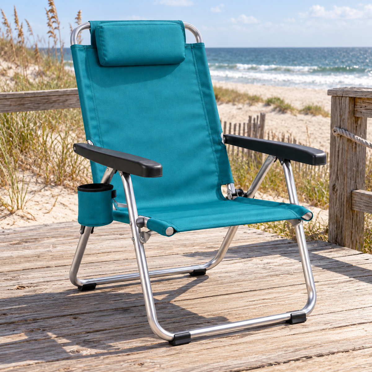 High-Seat Folding Beach Chair, Teal